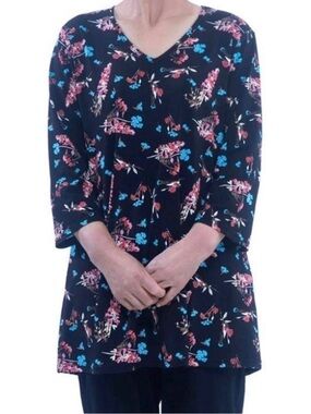 🆕 Women’s Plus Size V-Neck 3/4 sleeves Floral Print Tunic Shirt Size: 28/30